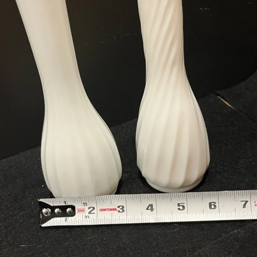 Vintage Milk Glass Bud Vases Straight Ribbed and Swirled Ribbed Set of Two